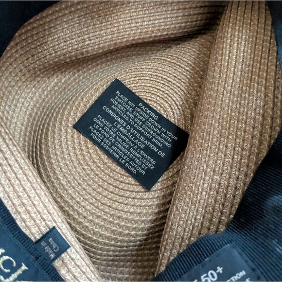 Eric Javits Classic Squishee® Straw Packable Fedora Natural Black Band Sun Hat - Picture 6 of 7